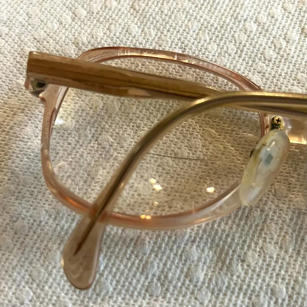 Vintage Peach Acetate Eyeglass Frames RX Optical Glasses Gold Metal Temples 90s